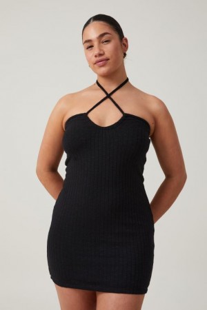 Cotton On Snow Yarn Halter Women's Mini Dress Black | iRwX1GwaNPv