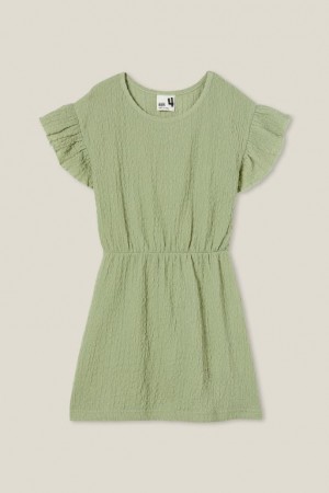 Cotton On Sonia Short Sleeve Girls' Dress Deep Olive | pF8IR68dVvo