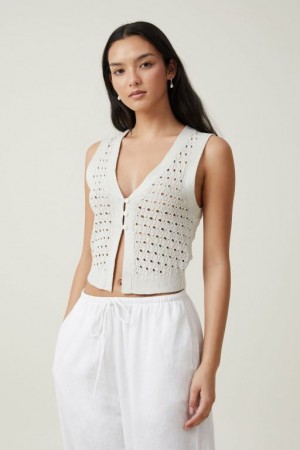 Cotton On Sparkle Mesh Vest Women's Knitwear Porcelain | BfKvCfDohBg