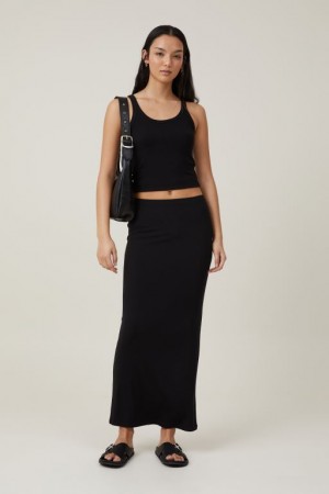 Cotton On Staple Rib Maxi Women's Skirt Black | eUP6gsUmP66
