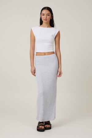 Cotton On Staple Rib Maxi Women's Skirt Grey | aMxi6xFDv1f