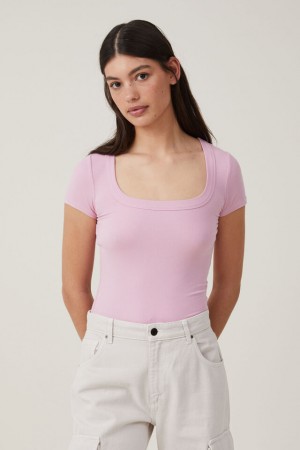 Cotton On Staple Rib Scoop Neck Short Sleeve Women's T Shirts Roseberry | 2YCGpvZAcWt