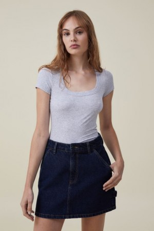 Cotton On Staple Rib Scoop Neck Short Sleeve Women's T Shirts Grey | G8IxGuiqXpC