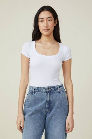 Cotton On Staple Rib Scoop Neck Short Sleeve Women's T Shirts White | O5X2M8yrBqZ