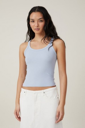 Cotton On Staple Rib Scoop Neck Women's Tanks Blue | 7HPFZ5c7dnF