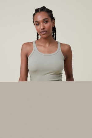 Cotton On Staple Rib Scoop Neck Women's Tanks Olive | QgH0vFP9RDA