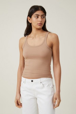 Cotton On Staple Rib Scoop Neck Women's Tanks Brown | XqTNsgBYFad