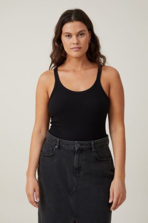 Cotton On Staple Rib Scoop Neck Women's Tanks Black | 871b86JabGa