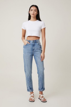 Cotton On Stretch Mom Jean Women's Pants Blue | gLjurliHyyB