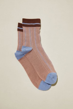 Cotton On Stripe Mesh Crew Women's Socks Brown / Blue Stripes | 10QlR0sudLj