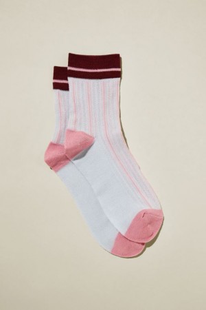 Cotton On Stripe Mesh Crew Women's Socks Blue / Purple Stripes | ZAXzLYL5Ngw