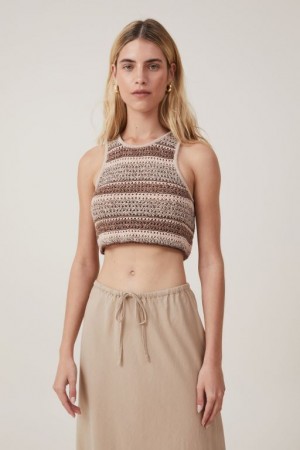 Cotton On Summer Knit Crochet Tank Women's Knitwear Neutral | SpN17GHOsUE