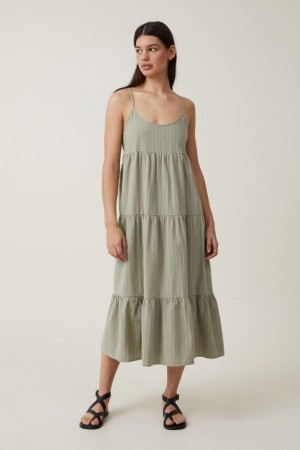 Cotton On Summer Tiered Women's Maxi Dress Olive | ixuCaN7dS9Y