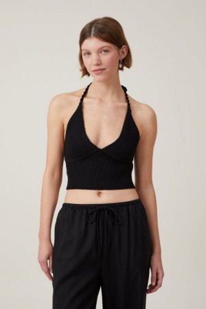 Cotton On Sun Set Halter Women's Knitwear Black | rOCrA7hFqIJ