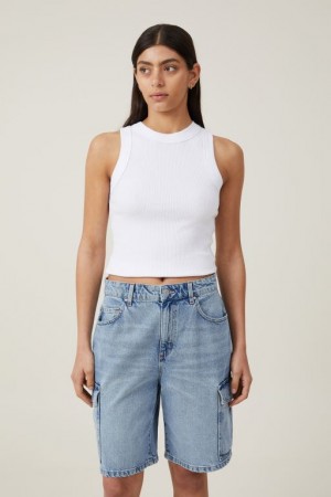 Cotton On Super Baggy Cargo Denim Jort Women's Shorts Blue | kjmbEQ9MRJL