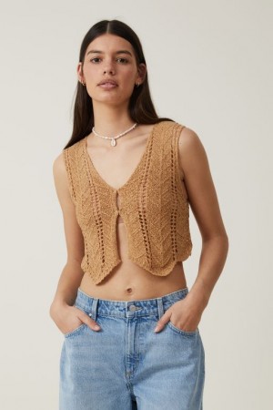 Cotton On Tape Yarn Vest Women's Knitwear Brown | ihUsjlbqYgv