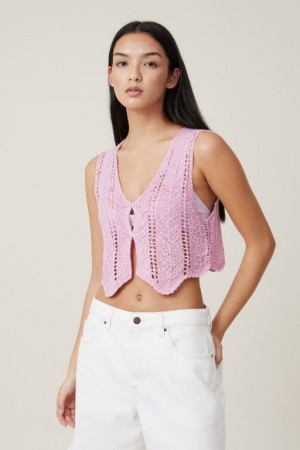 Cotton On Tape Yarn Vest Women's Knitwear Pink | uc8zrNX6XHc