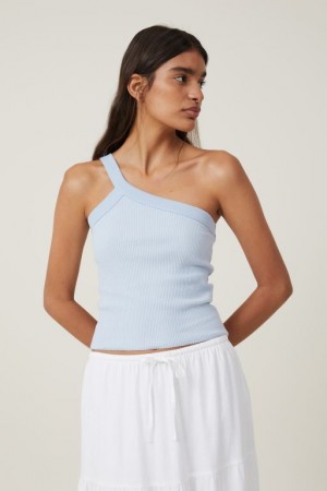 Cotton On The 91 One Shoulder Women's Tanks Blue | 2nXqD5eArFo