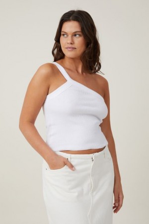 Cotton On The 91 One Shoulder Women's Tanks White | KoF40gYO4bu