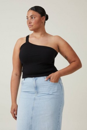 Cotton On The 91 One Shoulder Women's Tanks Black | 0L4NEBRGW7f