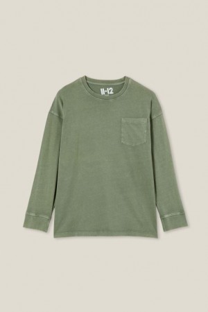 Cotton On The Eddy Essential Long Sleeve Boys' T Shirts Green Wash | vcnFQN3M2dU