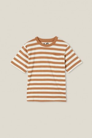 Cotton On The Eddy Essential Short Sleeve Boys' T Shirts Brown / Light Yellow Stripes | UuCrjfrGIG7