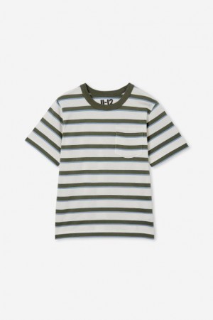 Cotton On The Eddy Essential Short Sleeve Boys' T Shirts Green / Blue / Light Yellow Stripes | 6ziTbt5ekK0