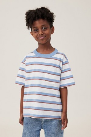Cotton On The Essential Short Sleeve Boys' T Shirts Blue / Light Yellow Stripes | 4nHBb41SScG