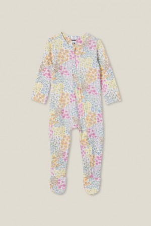 Cotton On The Long Sleeve Zip Baby Rompers Light Yellow | 90tr2vvM0zE