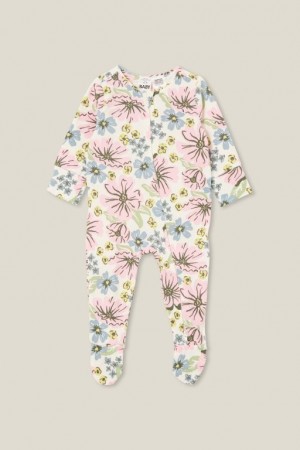 Cotton On The Long Sleeve Zip Baby Rompers Light Yellow | 2CabCUWihEW