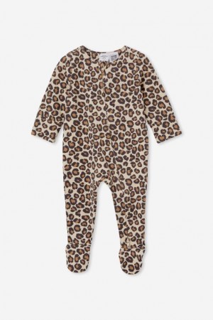 Cotton On The Long Sleeve Zip Baby Rompers Leopard | WlLzHpqCE2f