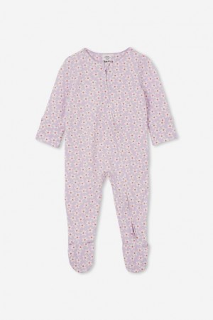 Cotton On The Long Sleeve Zip Baby Rompers Purple | Us8LFnUDNLz