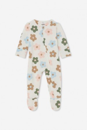 Cotton On The Long Sleeve Zip Baby Rompers Light Yellow | w1hLc6U06jp