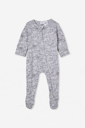 Cotton On The Long Sleeve Zip Baby Rompers Cloud | piWETTfXprc