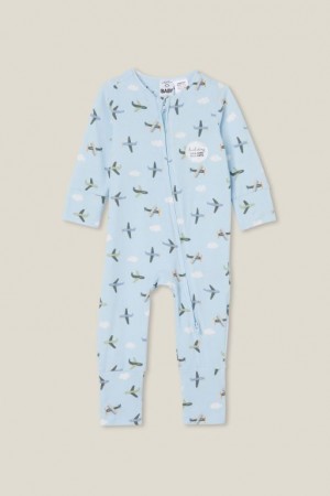 Cotton On The Long Sleeve Zip Footless Baby Rompers Blue | B7p8BN6DtkS