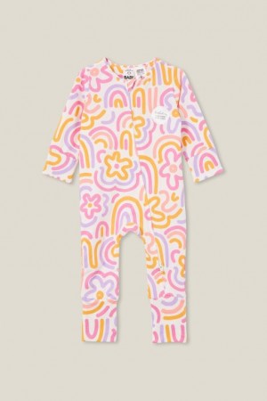 Cotton On The Long Sleeve Zip Footless Baby Rompers Light Yellow | 79MJ0hvdkjY