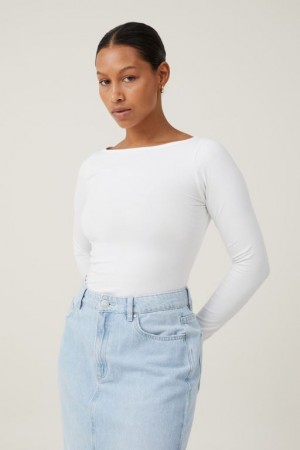 Cotton On The One Basic Boat Neck Top Women's Long Sleeve White | b1nEHLHco6M