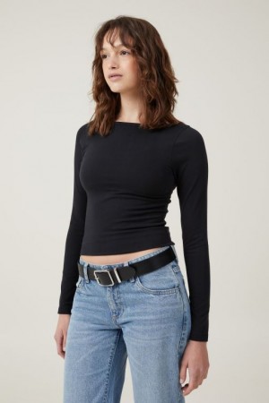 Cotton On The One Basic Boat Neck Top Women's Long Sleeve Black | J5Uu3r4xl3N