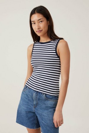 Cotton On The One Basic Boat Neck Women's Tanks Stripes White / Navy | sQMItOgv0BE