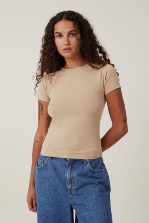 Cotton On The One Basic Crew Neck Short Sleeve Women's T Shirts Grey Brown | OvrI2IcyJxg