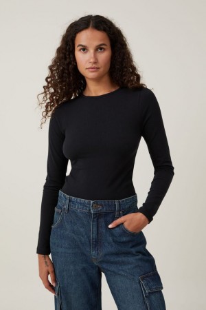 Cotton On The One Basic Crew Neck Top Women's Long Sleeve Black | vlIUcGEGVbz