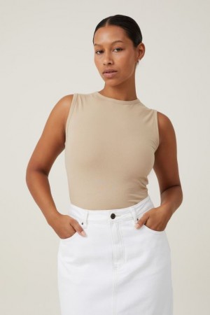 Cotton On The One Basic High Neck Women's Tanks Grey Brown | QJ7hCGUXX9H