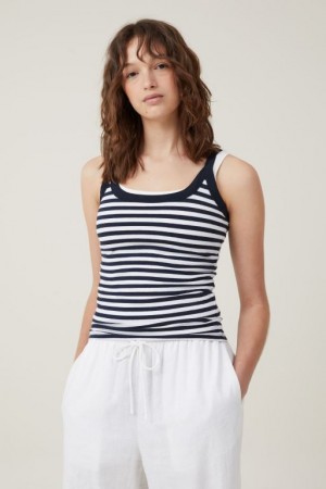 Cotton On The One Basic Scoop Neck Women's Cami Stripes White / Navy | 9X3q1Ttwbzq
