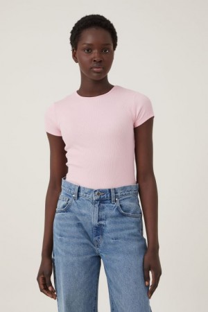 Cotton On The One Organic Rib Crew Short Sleeve Women's T Shirts Pink | cMhhlnNeNvc