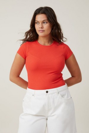 Cotton On The One Organic Rib Crew Short Sleeve Women's T Shirts Coral | BAbvOyoq9DA