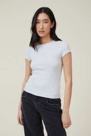 Cotton On The One Organic Rib Crew Short Sleeve Women's T Shirts Light Grey | iSyOZaEPF4l