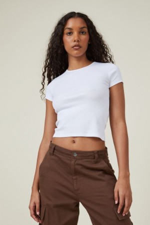 Cotton On The One Organic Rib Crew Short Sleeve Women's T Shirts White | vBT8fLRTV2w