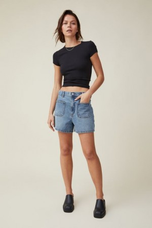 Cotton On The One Organic Rib Crew Short Sleeve Women's T Shirts Black | 9t9F4uMemZe