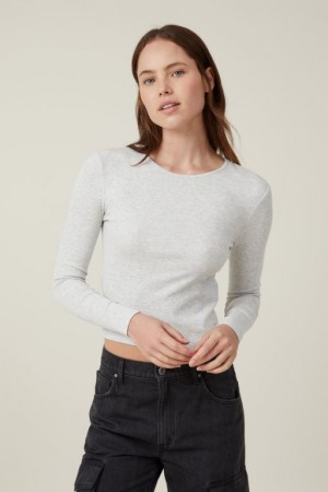 Cotton On The One Organic Rib Crew Top Women's Long Sleeve Light Grey | QlPdeUu0VDQ