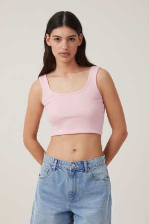 Cotton On The One Organic Rib Crop Women's Tanks Pink | tnwNlZgIS0d